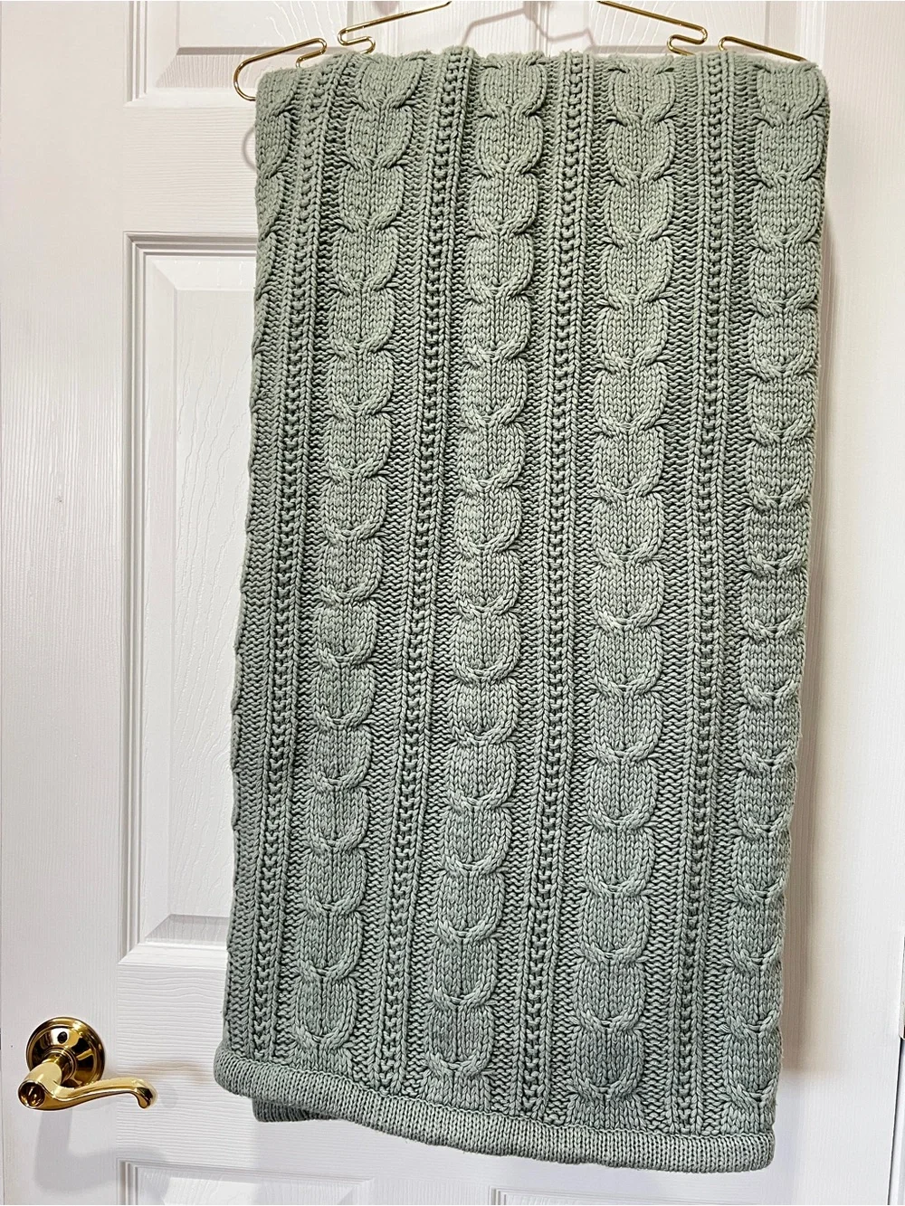 Pottery Barn Cable Knit Sherpa Fleece Teel Green Throw Blanket Size 65